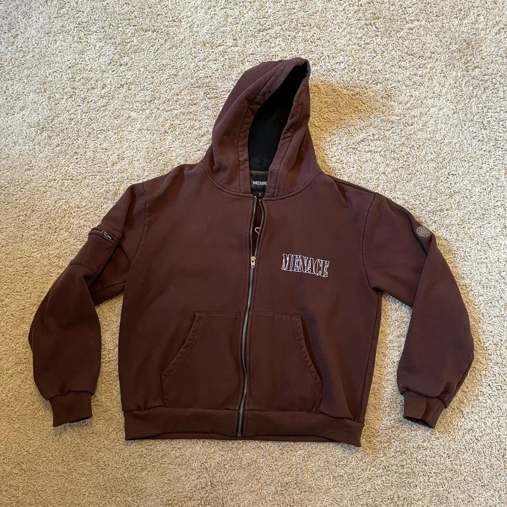 Menace Brown Embroidered Logo Hoodie - Picture 2 of 9